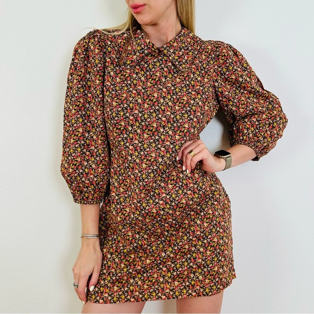 Free People Making Plans Floral Boho Point Colar Mini Dress